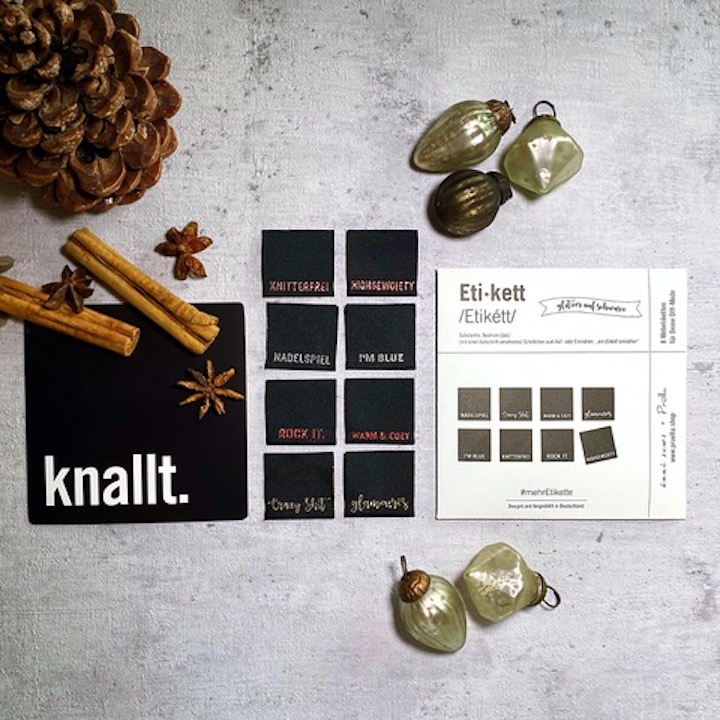 etikett 5. edition pruella glitzer auf schwarz naehzimmer mit herz onlineshop